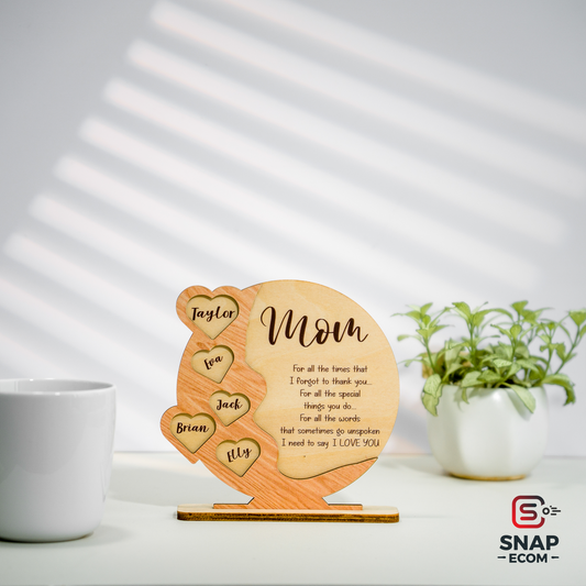 Personalized Wooden Mom Sign With Names On Heart MS10