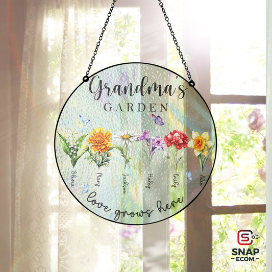 Custom Family Birth Flowers Glass Suncatcher With Background option