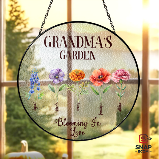 Custom Family Birth Flowers Glass Suncatcher