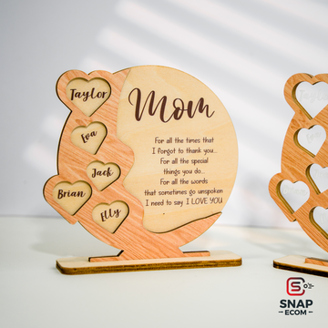 Personalized Wooden Mom Sign With Names On Heart MS10