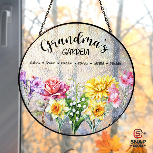 Custom Grandma's Garden Flowers Glass Suncatcher