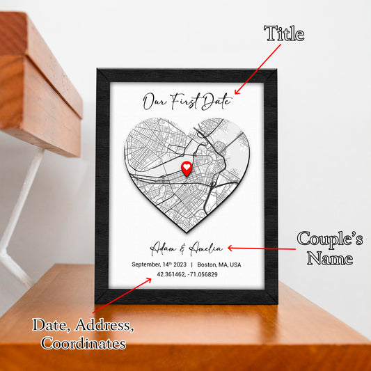 Custom Coordinates Map Couple Wooden Sign