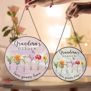 Custom Family Birth Flowers Glass Suncatcher With Background option
