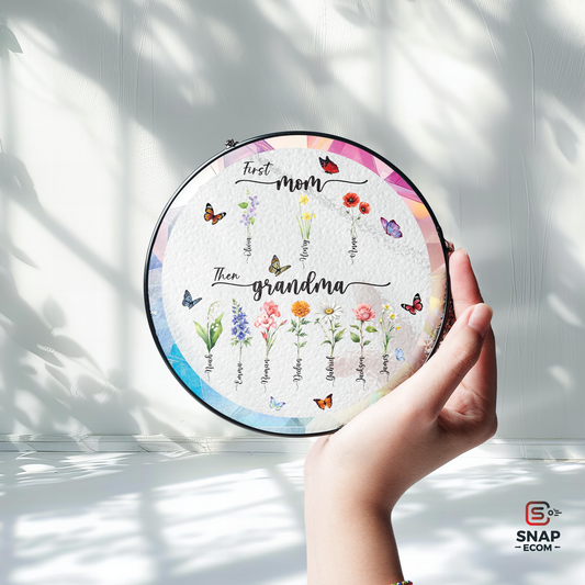 Custom Birth Flowers Family Glass Suncatcher