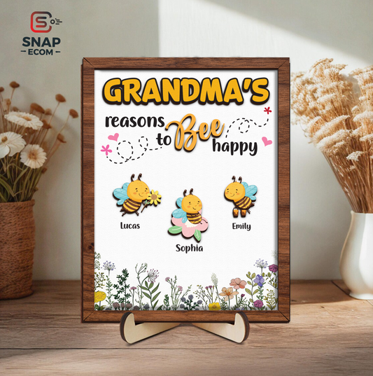 Personalized Grandma's reason to Bee happy Mother’s Day Wooden Sign