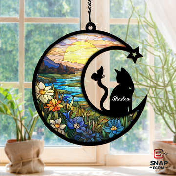 Personalized Cat Moon Shape Suncatcher - SC56