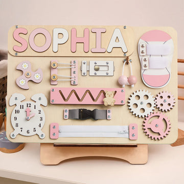 Personalized Busy Board with Letters – Customizable Montessori Sensory Toy BB10
