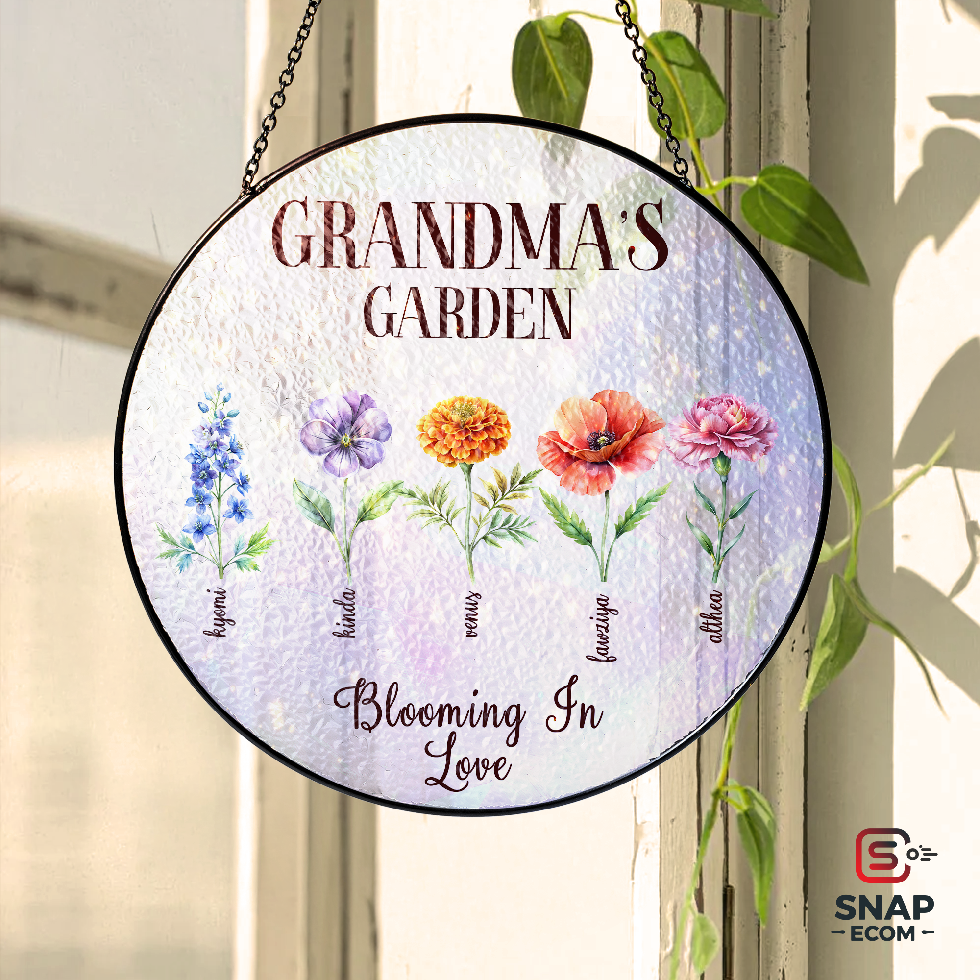 Custom Family Birth Flowers Glass Suncatcher