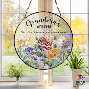 Custom Grandma's Garden Flowers Glass Suncatcher