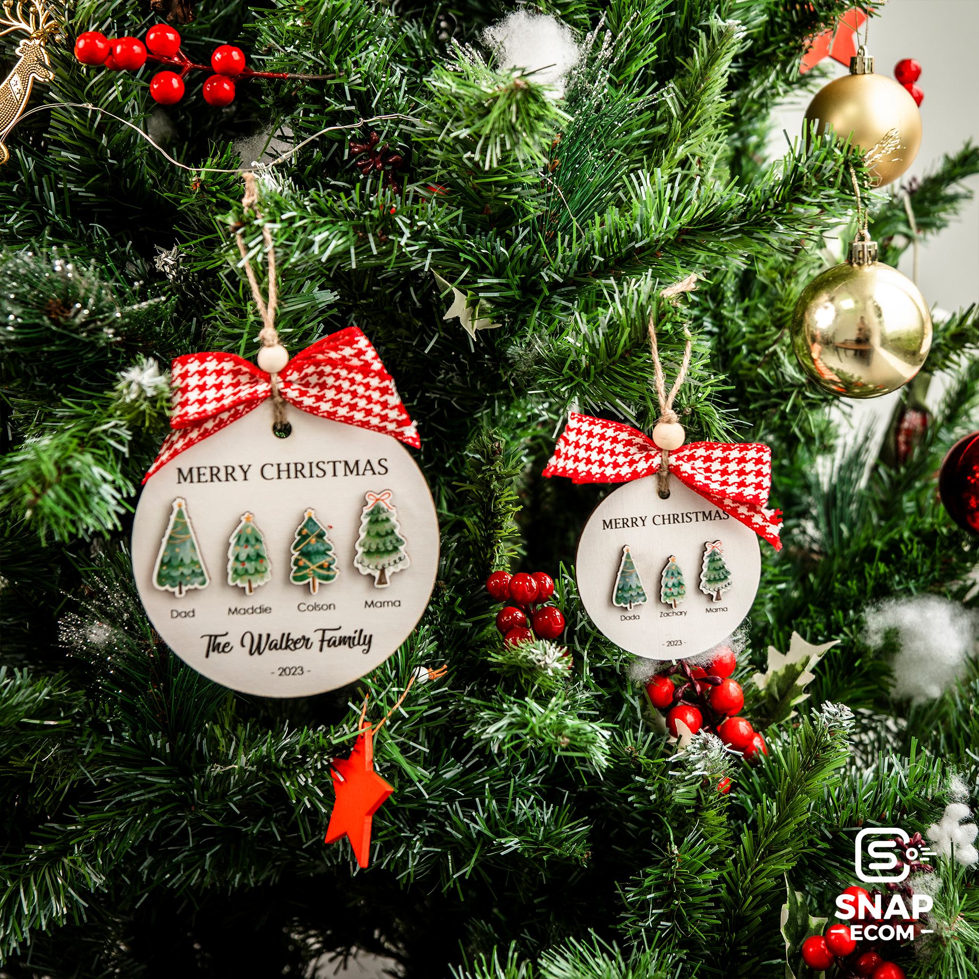 Personalized Family Christmas Tree Ornament 2 layers