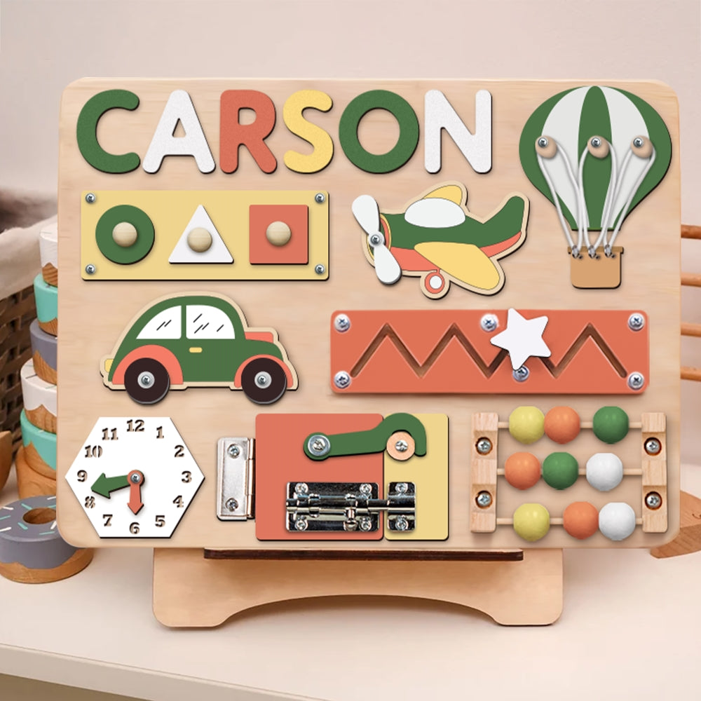 Personalized Busy Board with Letters – Customizable Montessori Sensory Toy BB26