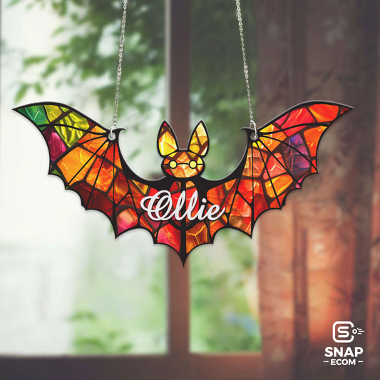 Personalized Hanging Bat Halloween Suncatcher