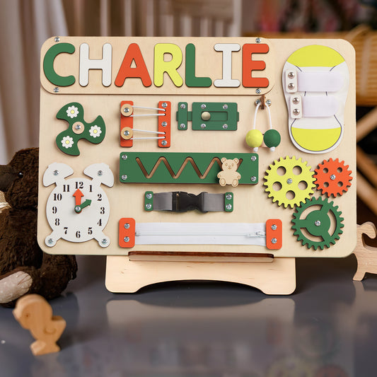 Personalized Busy Board with Letters – Customizable Montessori Sensory Toy BB10