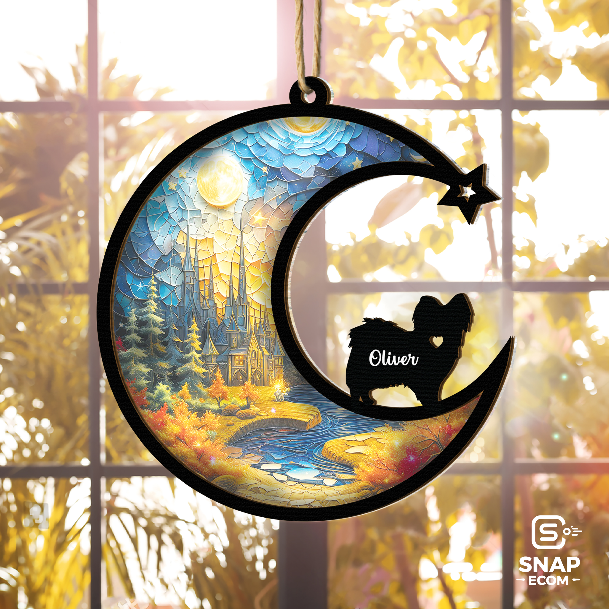 Personalized Dog Moon Shape Suncatcher - SC57