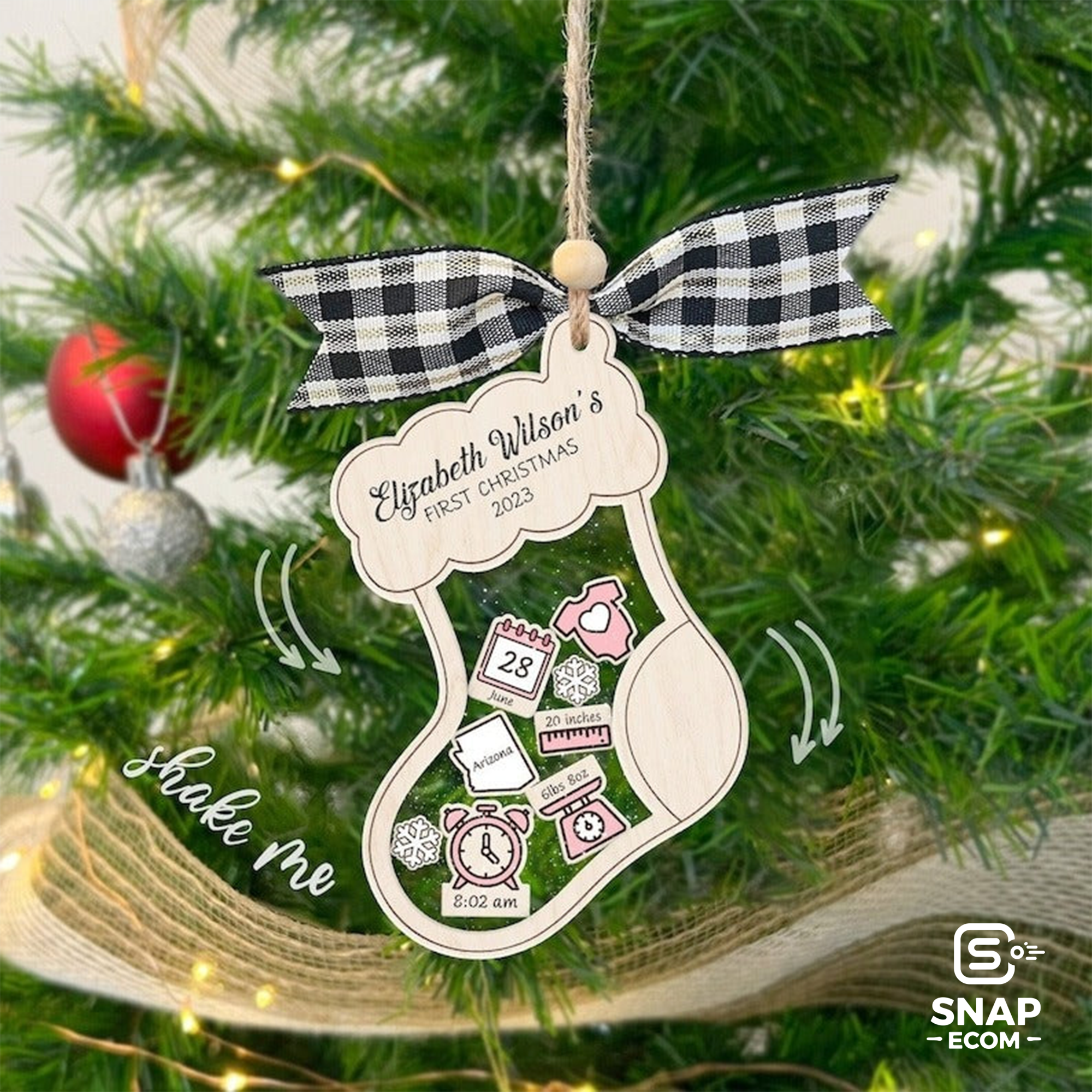 Personalized Baby Stocking Shaking Ornament CF12